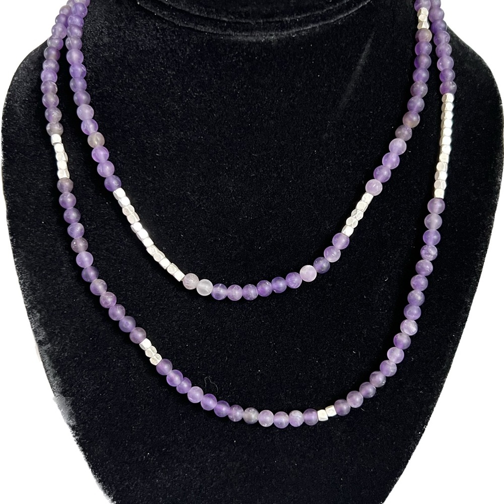 Amethyst beaded long necklace 36 in